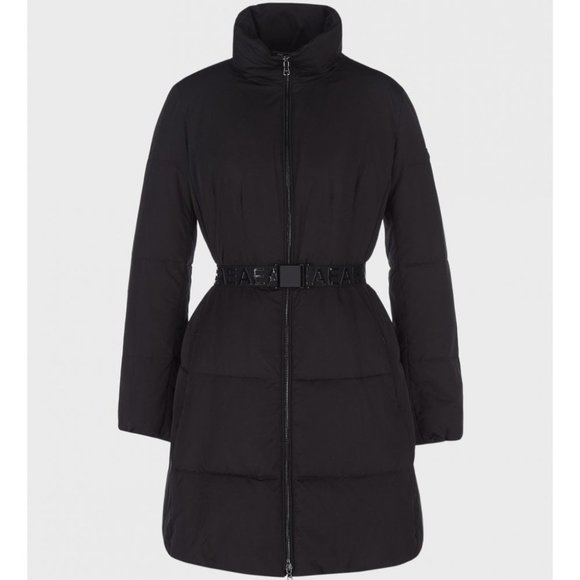 EMPORIO ARMANI Women's Long Belted 3/4 Funnel Neck Puffer Jacket Size IT48/US12